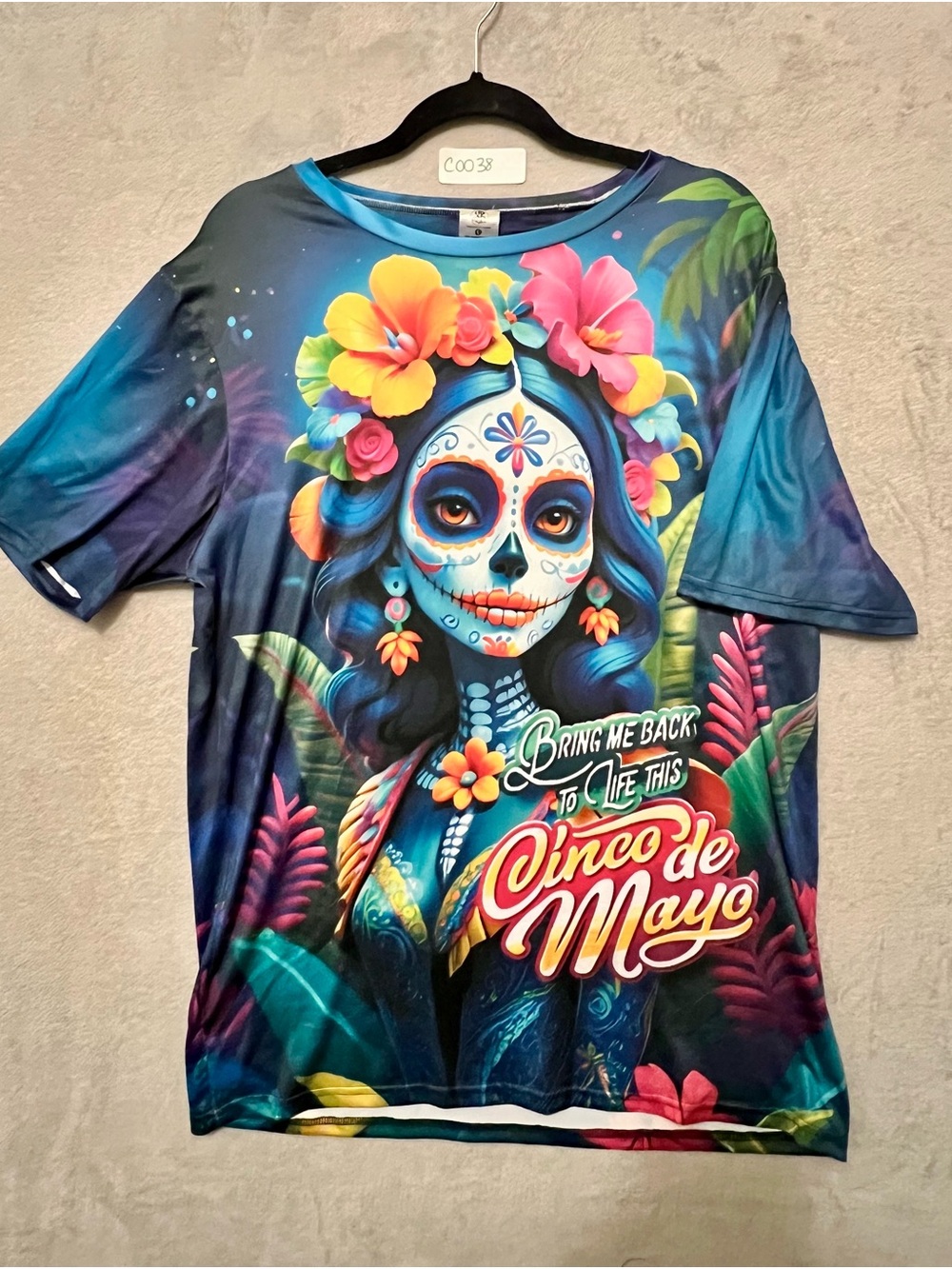 Cinco de Mayo Floral Sugar Skull Tee - Blue Multicolor
